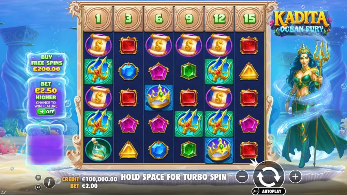 Tampilan visual slot Kadita Ocean Fury dengan tema bawah laut